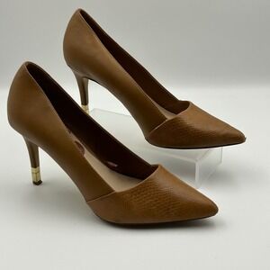Aldo Tan Faux Leather Snake Embossed Pointed Toe Stiletto Pumps Gold Heel Accent